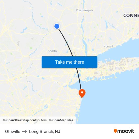 Otisville to Long Branch, NJ map