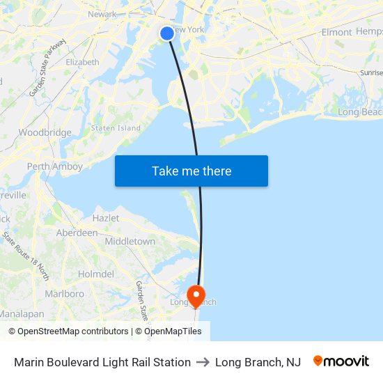 Marin Boulevard Light Rail Station to Long Branch, NJ map