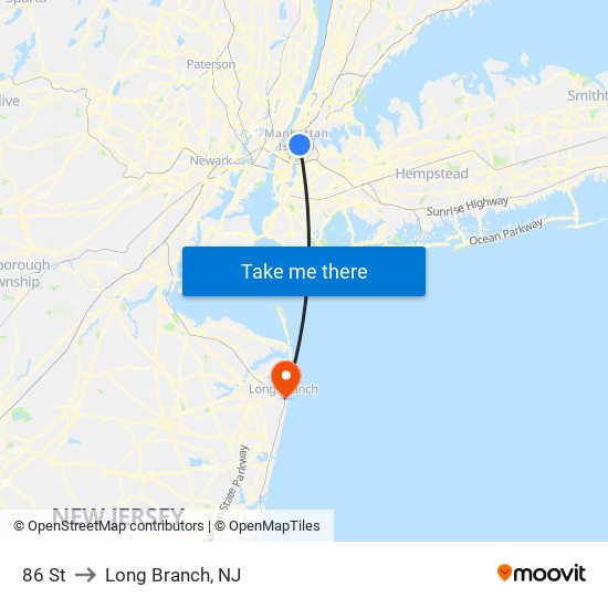 86 St to Long Branch, NJ map