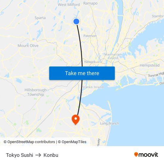 Tokyo Sushi to Konbu map