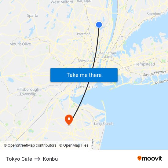 Tokyo Cafe to Konbu map