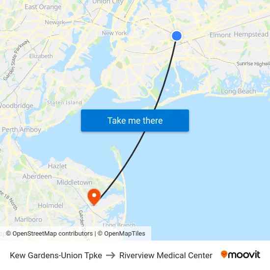 Kew Gardens-Union Tpke to Riverview Medical Center map