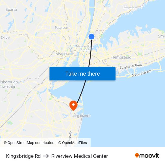 Kingsbridge Rd to Riverview Medical Center map