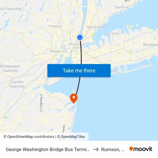 George Washington Bridge Bus Terminal to Rumson, NJ map