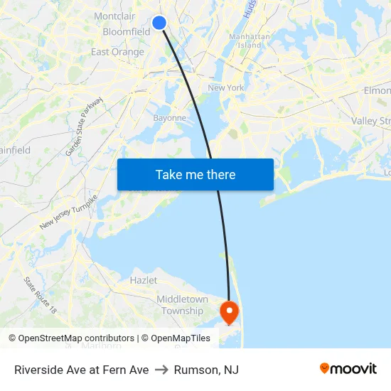 Riverside Ave at Fern Ave to Rumson, NJ map