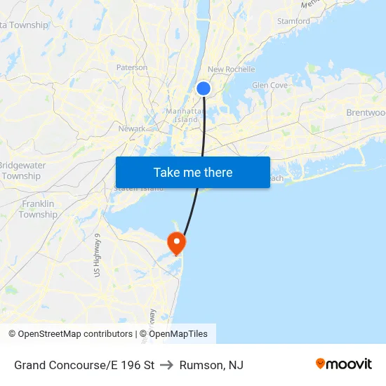 Grand Concourse/E 196 St to Rumson, NJ map