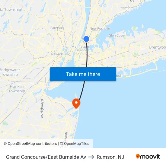 Grand Concourse/East Burnside Av to Rumson, NJ map