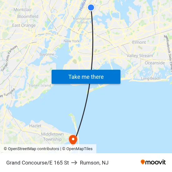 Grand Concourse/E 165 St to Rumson, NJ map