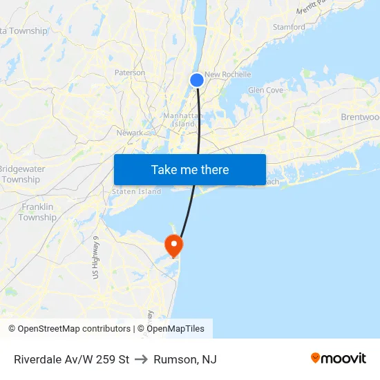 Riverdale Av/W 259 St to Rumson, NJ map