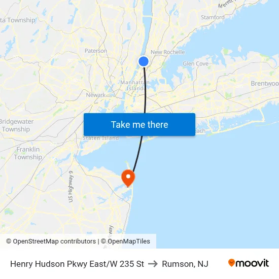 Henry Hudson Pkwy East/W 235 St to Rumson, NJ map