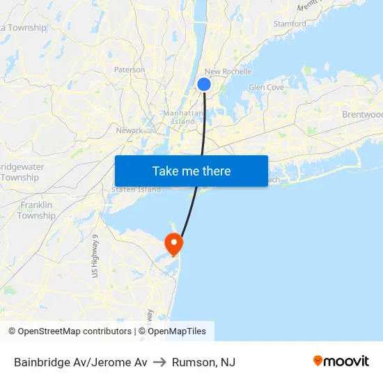 Bainbridge Av/Jerome Av to Rumson, NJ map