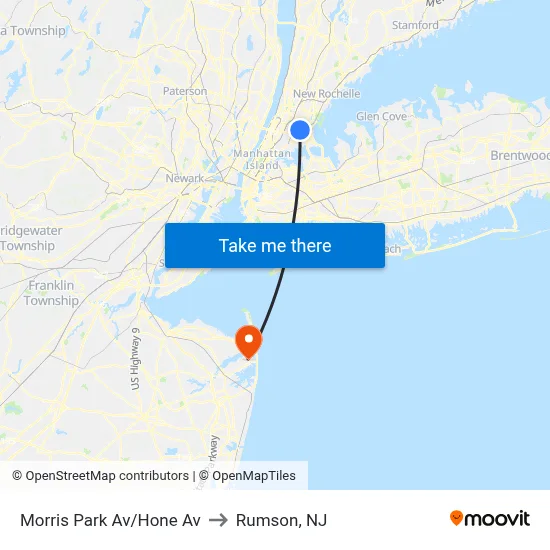 Morris Park Av/Hone Av to Rumson, NJ map