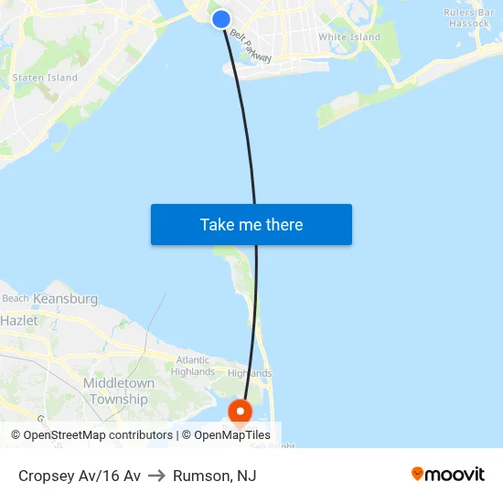 Cropsey Av/16 Av to Rumson, NJ map