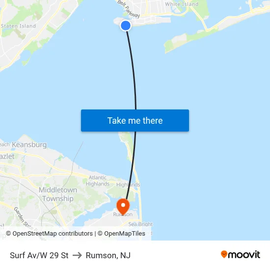Surf Av/W 29 St to Rumson, NJ map