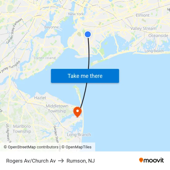 Rogers Av/Church Av to Rumson, NJ map