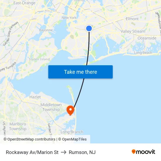 Rockaway Av/Marion St to Rumson, NJ map
