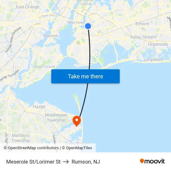 Meserole St/Lorimer St to Rumson, NJ map