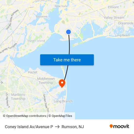 Coney Island Av/Avenue P to Rumson, NJ map