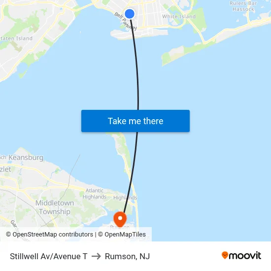 Stillwell Av/Avenue T to Rumson, NJ map