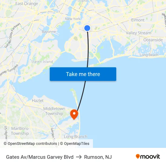 Gates Av/Marcus Garvey Blvd to Rumson, NJ map