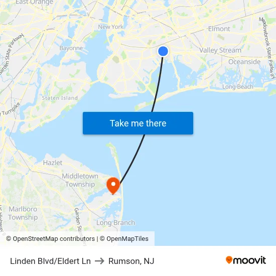 Linden Blvd/Eldert Ln to Rumson, NJ map