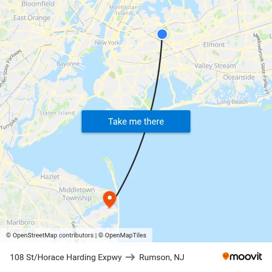 108 St/Horace Harding Expwy to Rumson, NJ map