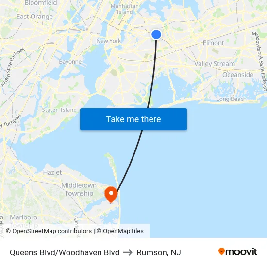 Queens Blvd/Woodhaven Blvd to Rumson, NJ map