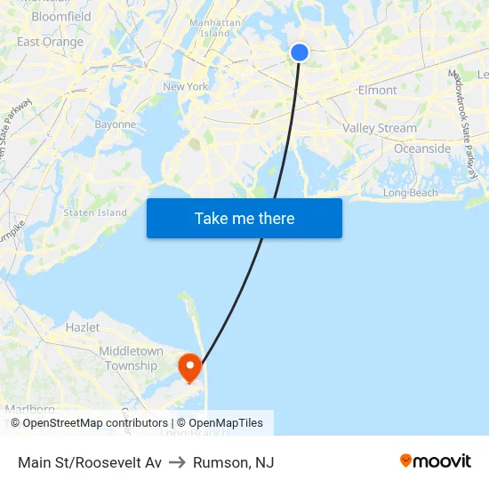 Main St/Roosevelt Av to Rumson, NJ map