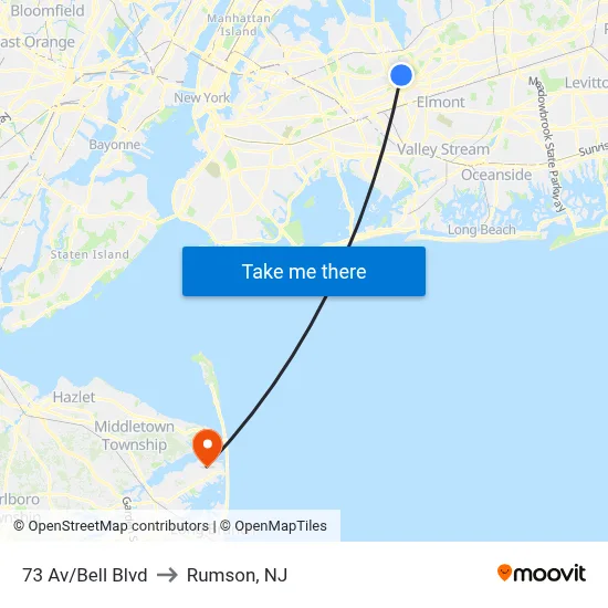 73 Av/Bell Blvd to Rumson, NJ map