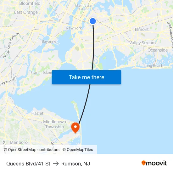 Queens Blvd/41 St to Rumson, NJ map