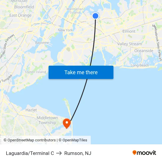 Laguardia/Terminal C to Rumson, NJ map