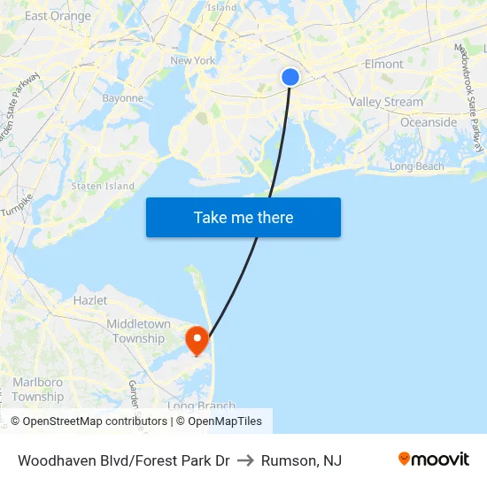 Woodhaven Blvd/Forest Park Dr to Rumson, NJ map