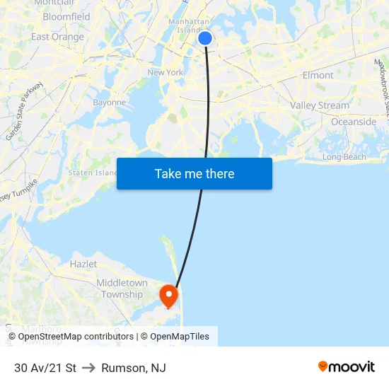 30 Av/21 St to Rumson, NJ map