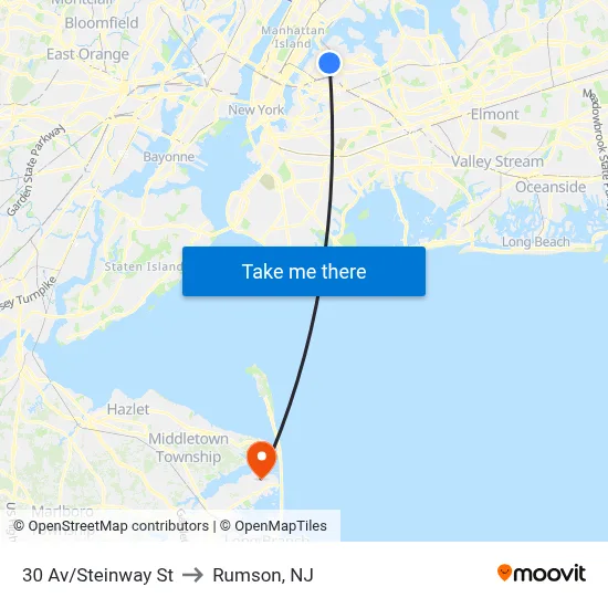 30 Av/Steinway St to Rumson, NJ map