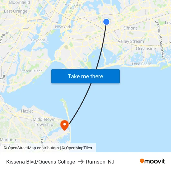 Kissena Blvd/Queens College to Rumson, NJ map
