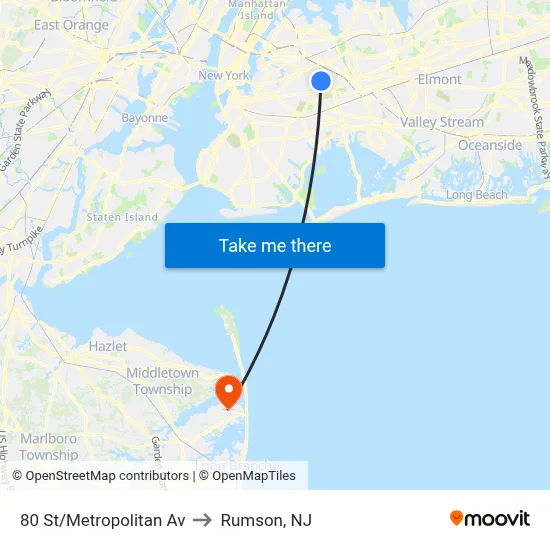 80 St/Metropolitan Av to Rumson, NJ map
