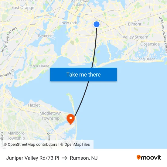 Juniper Valley Rd/73 Pl to Rumson, NJ map