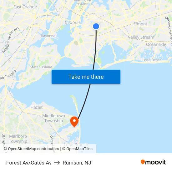 Forest Av/Gates Av to Rumson, NJ map