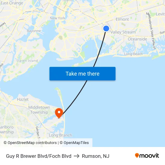Guy R Brewer Blvd/Foch Blvd to Rumson, NJ map