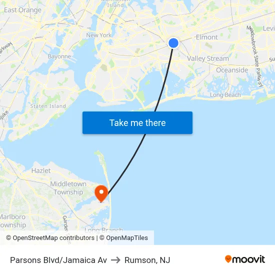 Parsons Blvd/Jamaica Av to Rumson, NJ map