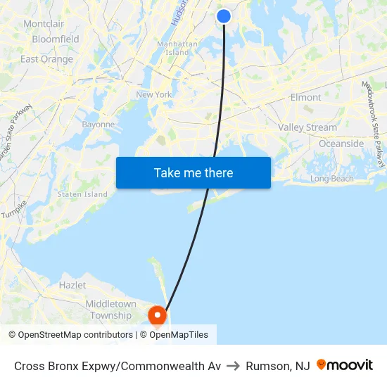 Cross Bronx Expwy/Commonwealth Av to Rumson, NJ map