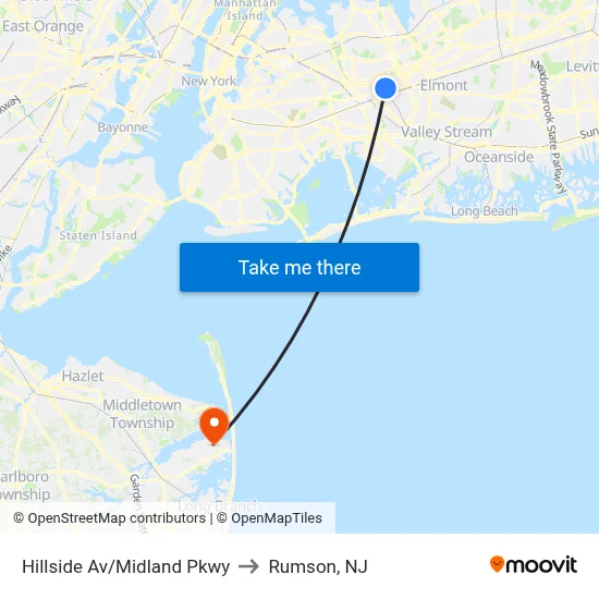 Hillside Av/Midland Pkwy to Rumson, NJ map