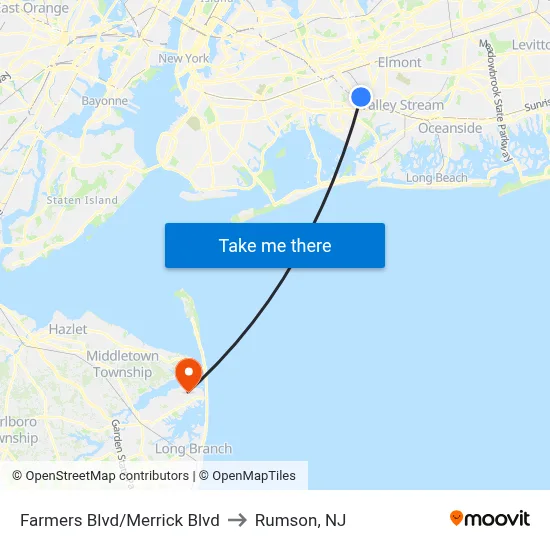 Farmers Blvd/Merrick Blvd to Rumson, NJ map