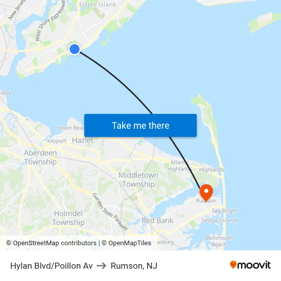 Hylan Blvd/Poillon Av to Rumson, NJ map