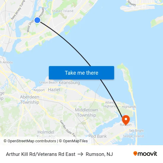 Arthur Kill Rd/Veterans Rd East to Rumson, NJ map