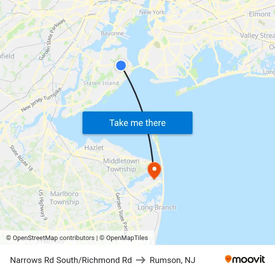 Narrows Rd South/Richmond Rd to Rumson, NJ map