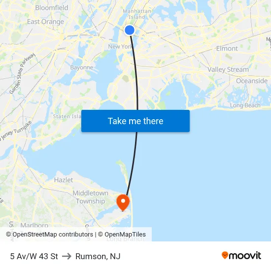 5 Av/W 43 St to Rumson, NJ map