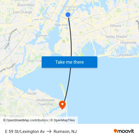 E 59 St/Lexington Av to Rumson, NJ map