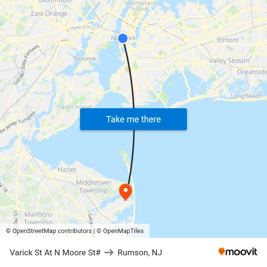 Varick St At N Moore St# to Rumson, NJ map
