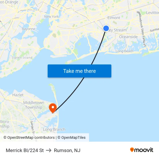 Merrick Bl/224 St to Rumson, NJ map